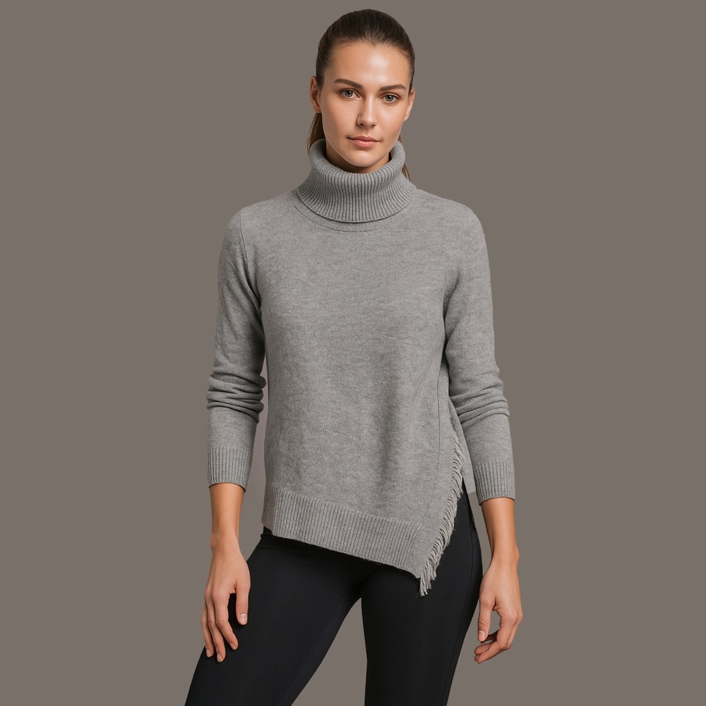 REPEAT Wool / Cashmere Turtleneck Sweater With Fringe